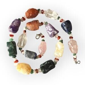 Semi-precious mixed stone necklace - amethyst rose quartz carnelian sodalite